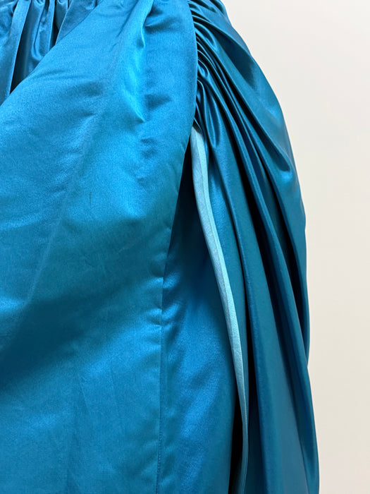 Exquisite 1950's Cerulean Blue Silk Satin Demi Couture Cocktail Dress By Mike Anthony / M