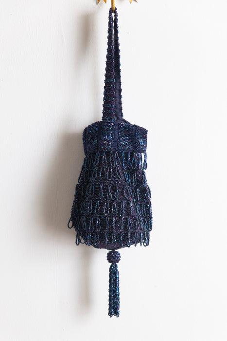 Beautiful Antique 1920’s Iridescent Fringe Flapper Drawstring Bag