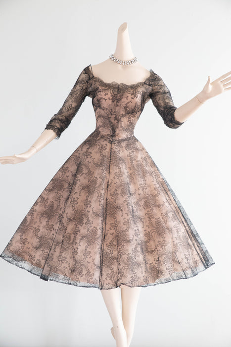 Exquisite Documented 1954 Mary Black Original French Chantilly Lace Cocktail Dress / S