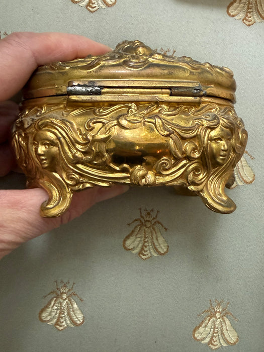 Beautiful Antique Art Nouveau Silk Lined Jewelry Casket, c. 1900-1910