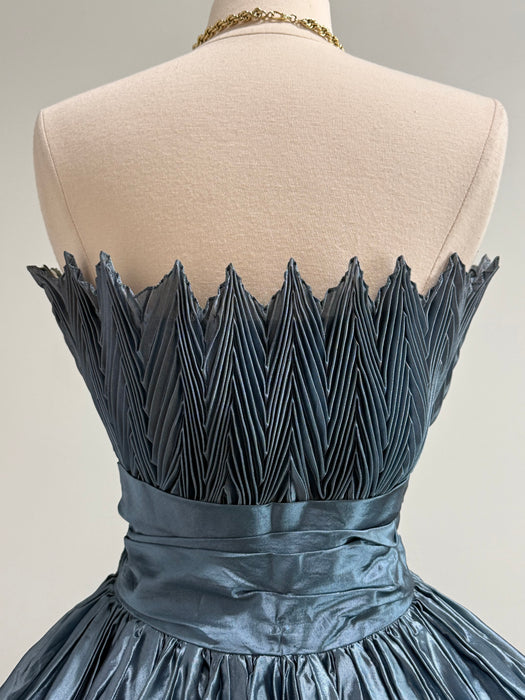 Luminous 1950's Steel Blue Party Dress From Lipman Wolfe & Co. / M