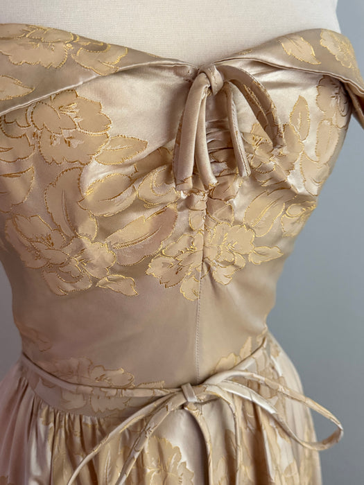 Glamorous 1950's Moonlit Garden Brocade Strapless Evening Gown / XS Xtabay Vintage Glamorous 1950's Moonlit Garden Brocade Strapless Evening Gown / XS Xtabay Vintage