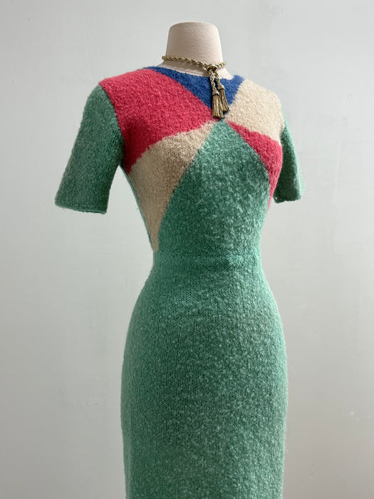 Fabulous Vintage Hand Knit Color Blocked Dress / SM