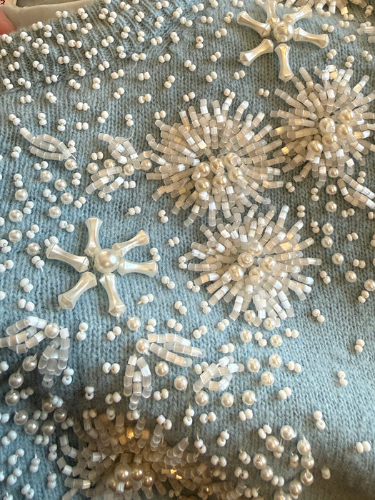 Beautiful 1960's Powder Blue Beaded Lambswool Cardigan / M