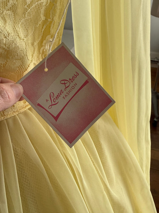 Prettiest Late 1950's Lemon Chiffon Party Dress By Loma, New With Original Tags / M