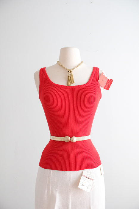 Vintage 1970’s NOS Cherry Ribbed Knit Tank by Yves Saint Laurent / S