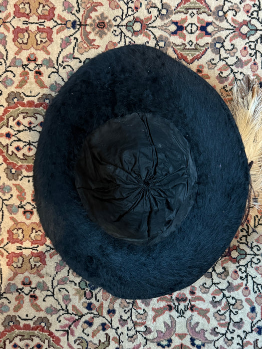 Spectacular Edwardian "Merry Widow" Black Fur Felt Picture Hat with Ostrich Plumes and Grapes