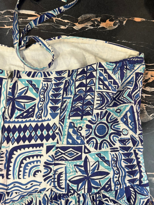 Beautiful Blue 1950's Hawaiian Cotton Halter Neck Dress In Shades of Blue / L AS-IS