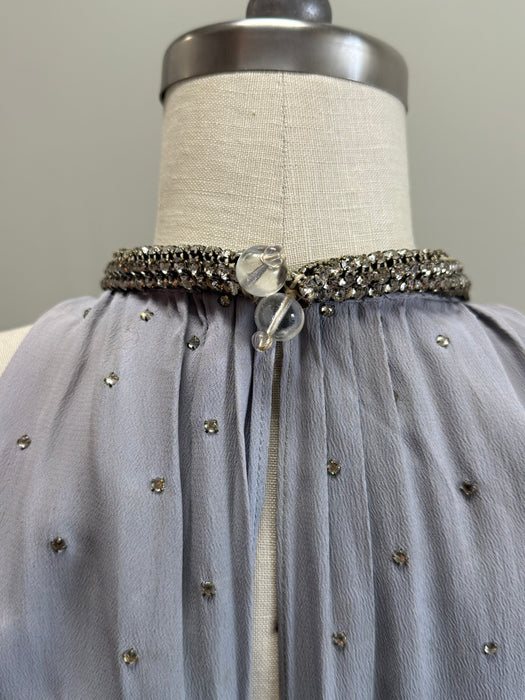 Exquisite 1930's Wallis Blue Rhinestone Studded Bias Cut Halter Gown / XS
