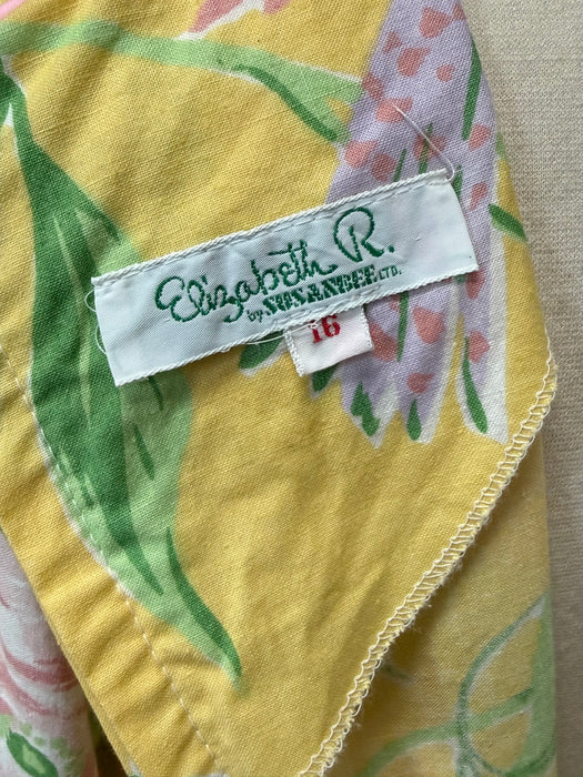 Fabulous 1980's Lemon Floral Print Cotton Chintz Kaftan / Large