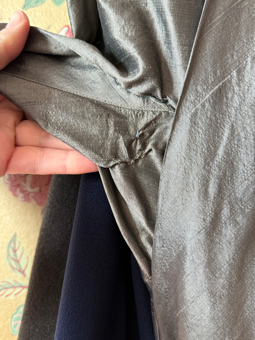 Magnificent 1950's "New Look" Silk Cocktail Dress With Chevron Pleating Attributed to Werle / S