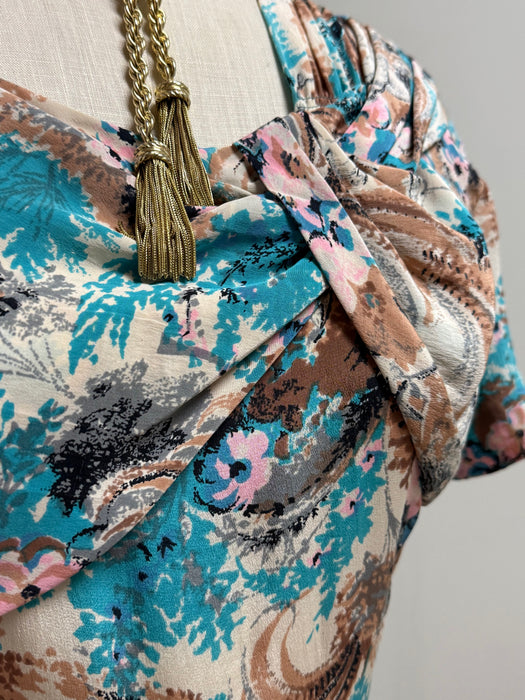 Magical 1940's Butterfly Catcher Novelty Print Silk Dress / S