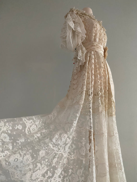 Rare Romantic Edwardian Crochet Lace Wedding Gown / Medium Xtabay Vintage Rare Romantic Edwardian Crochet Lace Wedding Gown / Medium Xtabay Vintage