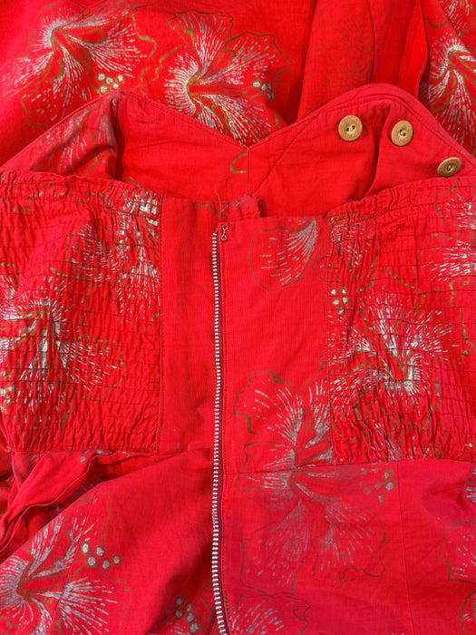 Iconic 1950's Alfred Shaheen Hawaiian Sarong Dress In Red Hibiscus Print / XS