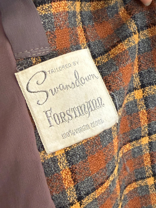 Classic 1940's Swansdown For Forstmann Plaid Wool Swing Coat / ML