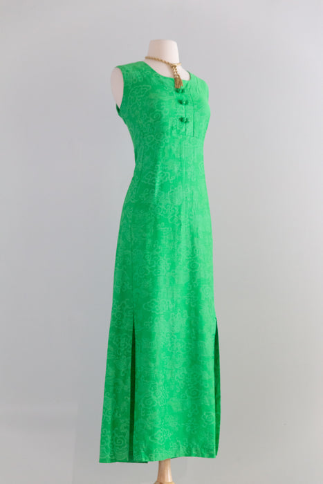Fabulous 1960's Dragon Print Cotton Maxi Dress By Evelyn Pearson / ML