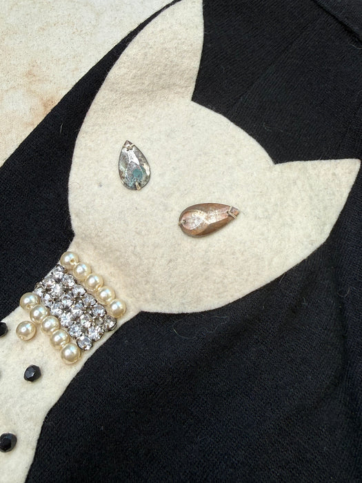 Iconic 1950's Bejeweled Princess Kitty Cigarette Pants in Wool Jersey / Small