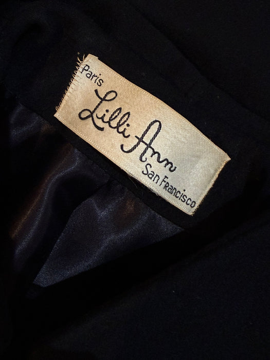 Fabulous Late 50s Lilli Ann Black Wool Coat With Mink Trimmed Cape Sleeves / M