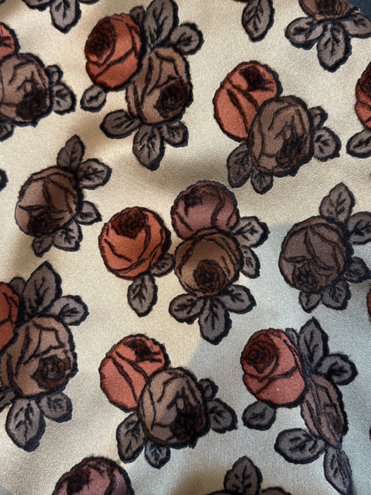 Gorgeous 1950's New Look Couture Cocoa Silk Rose Print Cocktail Dress / S