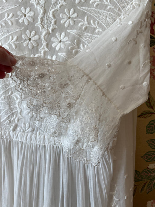 Ethereal Edwardian Embroidered Cotton Wedding Dress Three Piece Set / XS