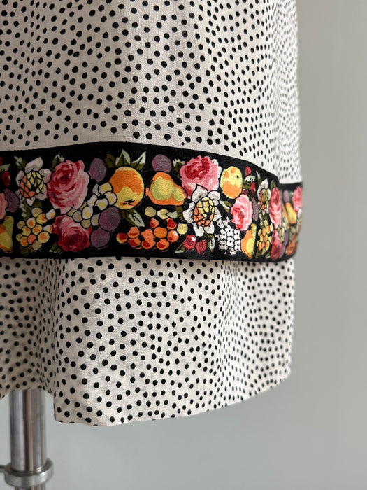 Exquisite 1920's Polka Dots & Fruit Silk Flapper Dress / SM