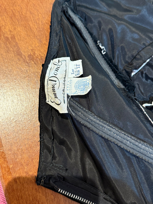 Iconic 1950's Cocktail Dress By Emma Domb With Embroidered Roses on Black Velvet / Small