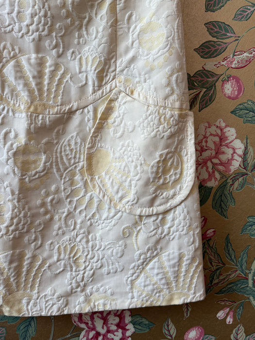 Adorable 1960's Butter Yellow Brocade Mod Shift Dress With Pockets / SM