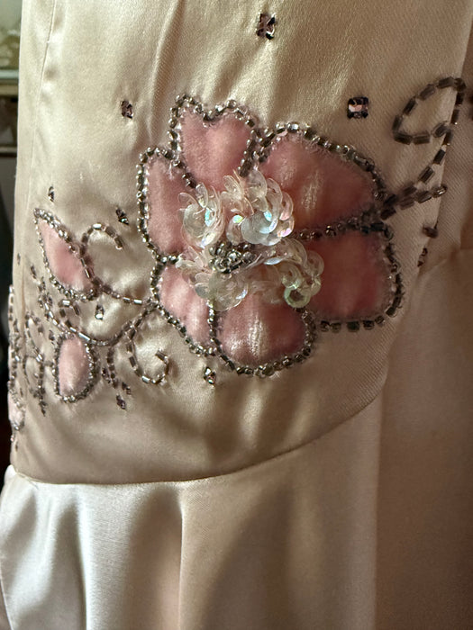 Spectacular 1950's Custom Couture Silk Satin Evening Gown From Isabell Gerhart / SM