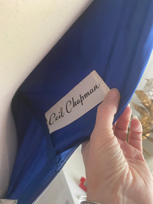 Divine 1950's Ceil Chapman Yves Klein Blue Silk Jersey Dress / Small