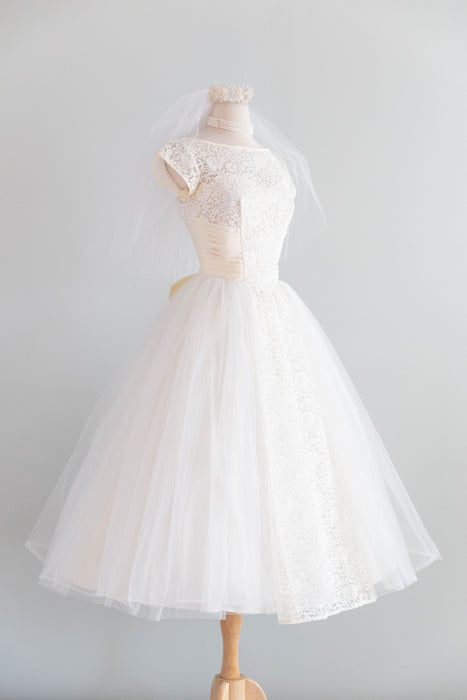 Quintessential 1950’s Vanilla Cupcake Tea Length Wedding Dress By Lorie Deb / Petite XS
