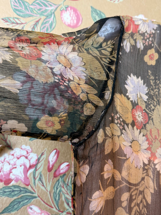 Gorgeous 1920's Autumn Floral Silk Chiffon Afternoon Dress / M