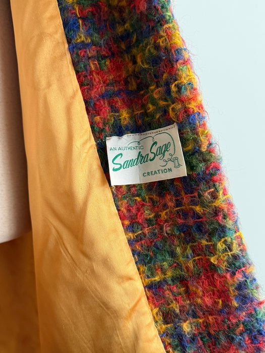 Fabulous 1960's Technicolor Rainbow Boucle' Ladies Coat By Sandra Sage / M