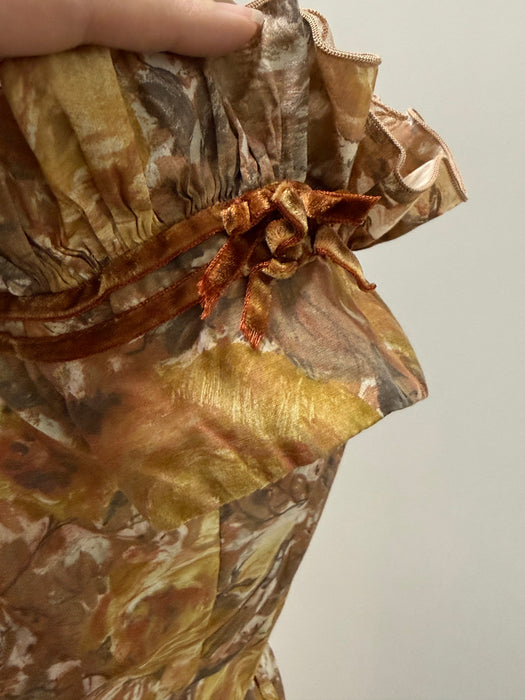 Fabulous 1950's Golden Floral Cotton Print Cocktail Dress By Peggy Hunt / S