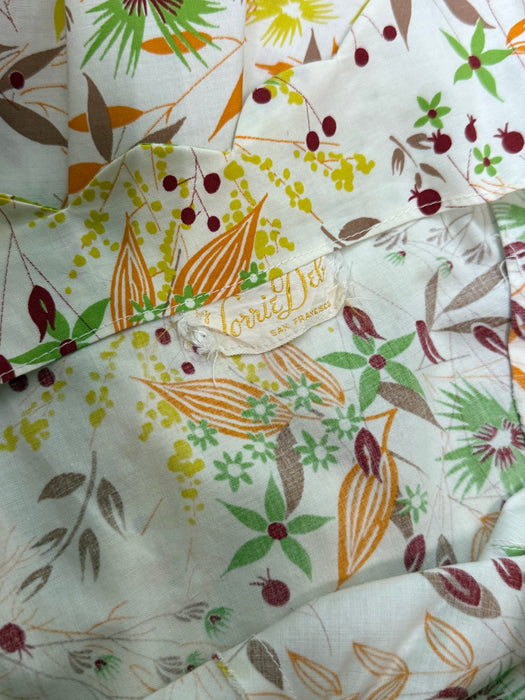 Beautiful 1950's Autumn Floral Print Cotton Dress By Lorie Deb / S