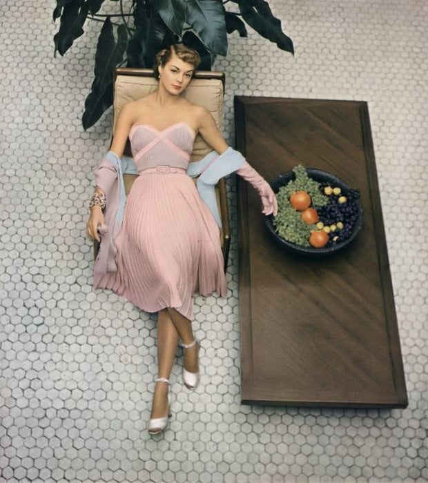 Sublime 1950’s Larry Aldrich Silk Chiffon Lily Pad Print Dress / SM