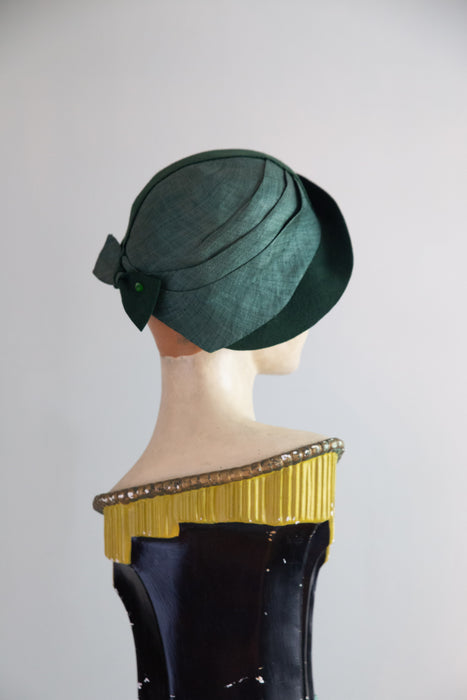 Rare 1920's Harbelé Original, Hollywood Evergreen Fine-Woven Straw and Felt Cloche