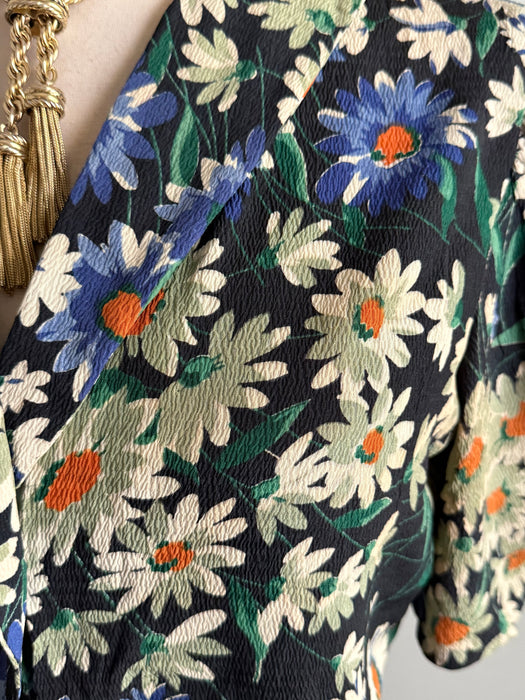 Beautiful 1930's Daisy Print Rayon Crepe Bolero & Sash by Hollywood Starlettes / M