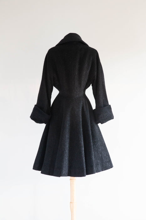 Stunning Late 1940’s New Look Era Princess Coat In Fur Flecked Wool / SM