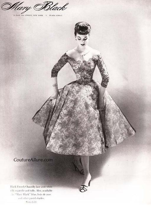 Exquisite Documented 1954 Mary Black Original French Chantilly Lace Cocktail Dress / S