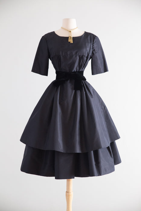 Exquisite Late 1950's Gustave Tassell Black Silk Taffeta Couture Cocktail Dress / S