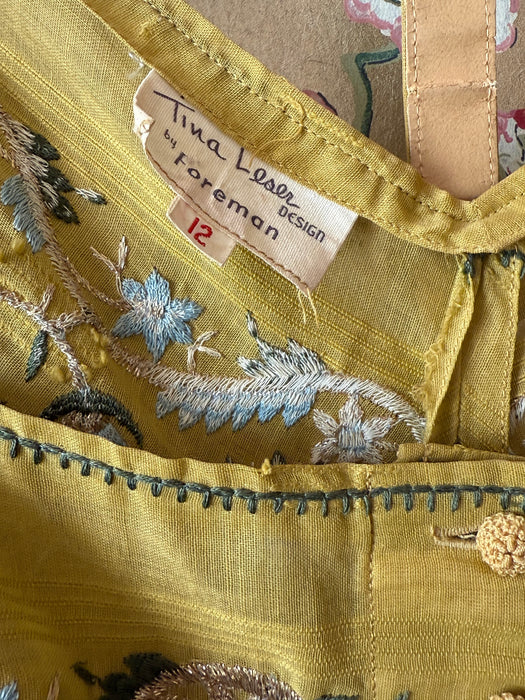 Iconic 1950’s Tina Leser Saffron Embroidered Cotton Dress / S