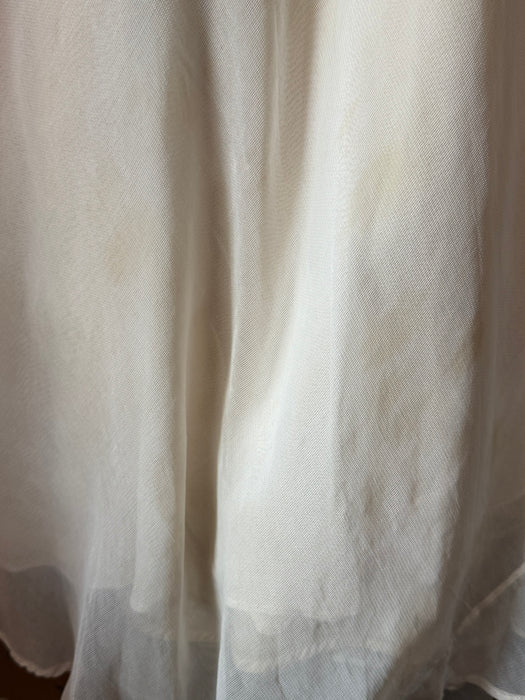 Gorgeous 1940's Martini Designed Ivory Chiffon Evening Gown With Nude Illusion Bodice / SM
