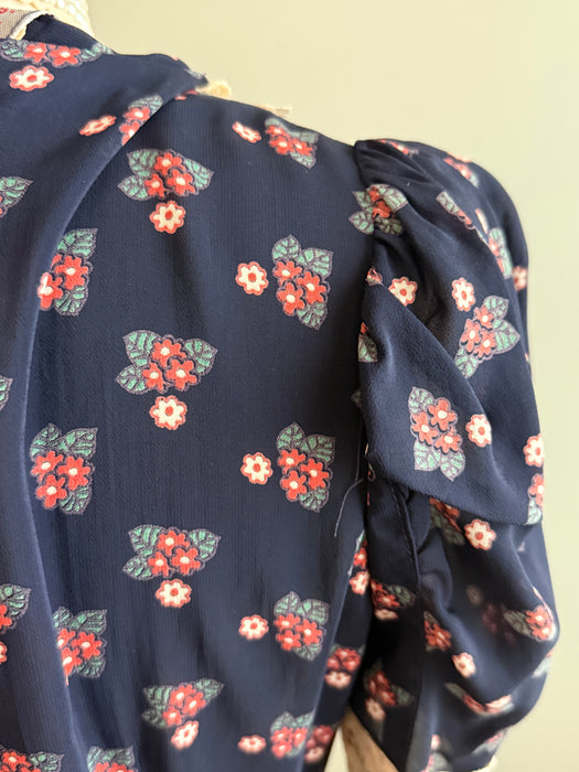 Romantic 1970's Calico Floral Prairie Dress From Pearl's Place at Bonwit Teller / S