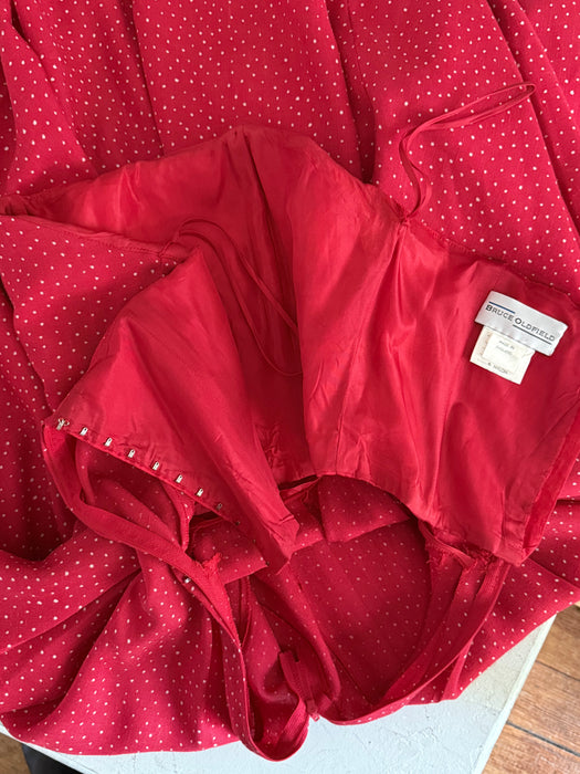 Rare 1980s Bruce Oldfield Red Strapless Princess Di Polka Dot Dress / Small