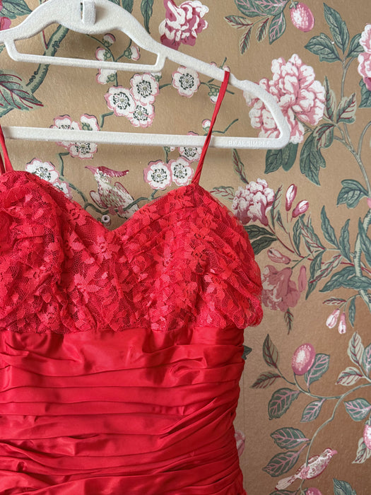 Heart-Stopping 1950's Scarlet Red Ruffled Tulle Formal Gown By Emma Domb / S