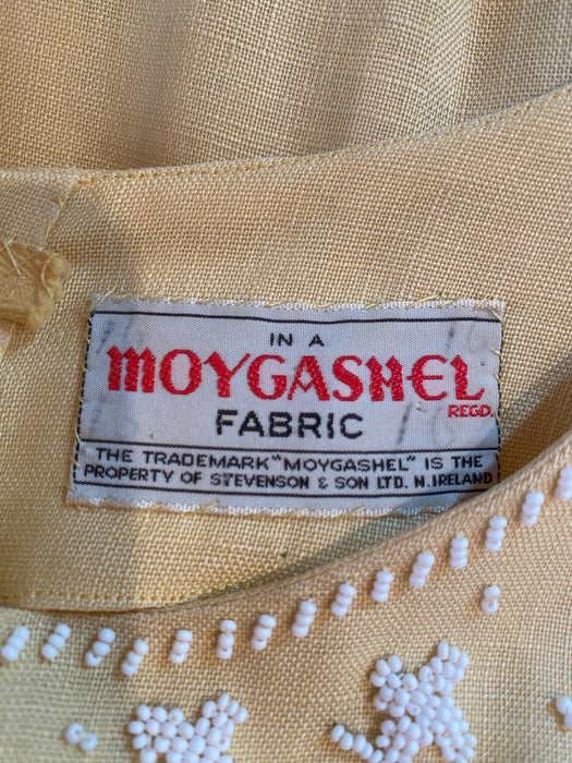 Classic 1950's Moygashel Linen Beaded Buttercup Occasion Dress