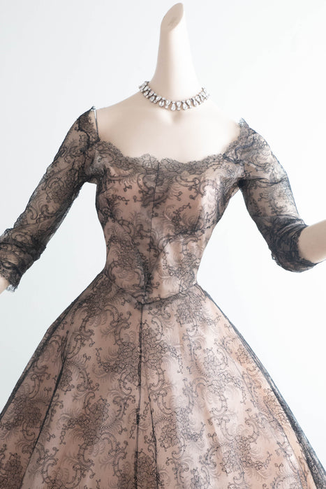 Exquisite Documented 1954 Mary Black Original French Chantilly Lace Cocktail Dress / S