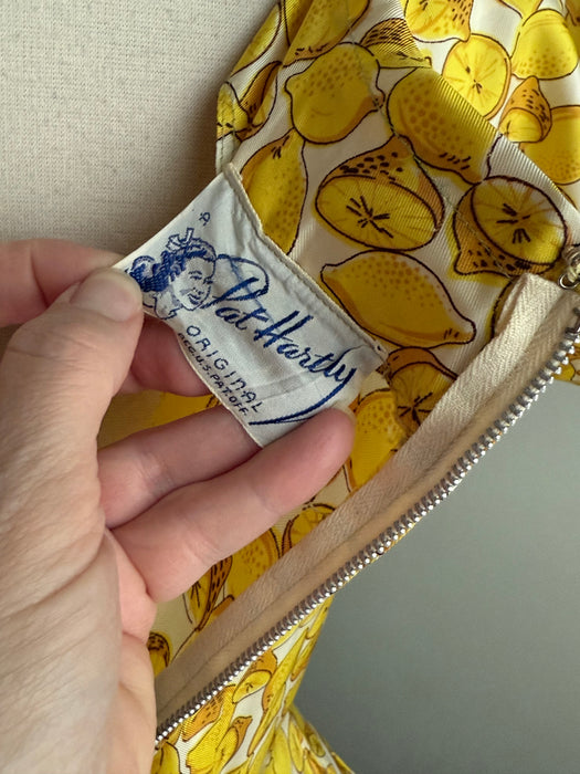 Wonderful 1950's Lemon Print Summer Dress By Pat Hartly / M