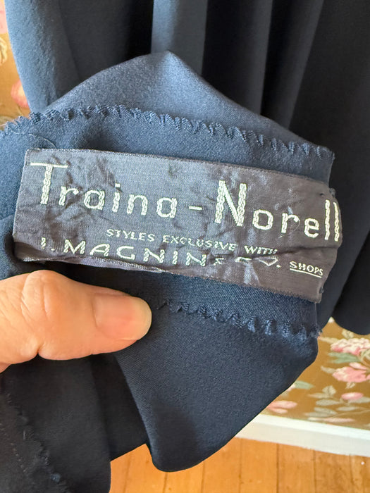 Impeccable 1950's Traina-Norell Navy Blue Silk Dress / M