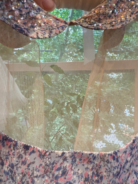 Impressionist 1950's Peggy Hunt Illusion Bodice Cotton Cocktail Dress / SM